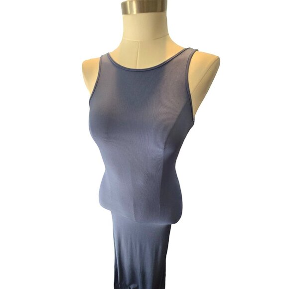 Heart & Hips Blue Ribbed Maxi Dress Sleeveless Size S Bodycon Fitted VR700 - Picture 2 of 8